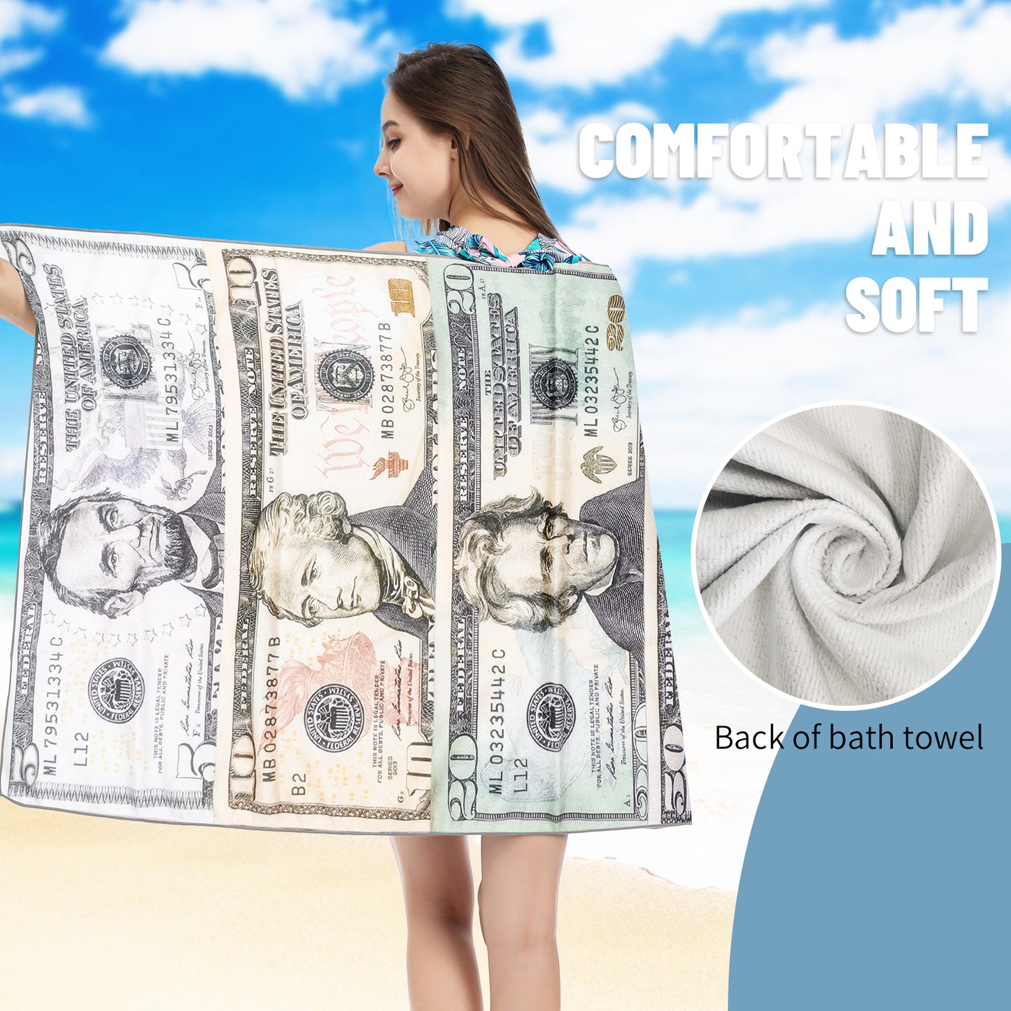 Large Oversized Beach Towel,Swimming Pool Towel Quick Dry, Soft Absorbent, Multifunctional Towel—Dollar