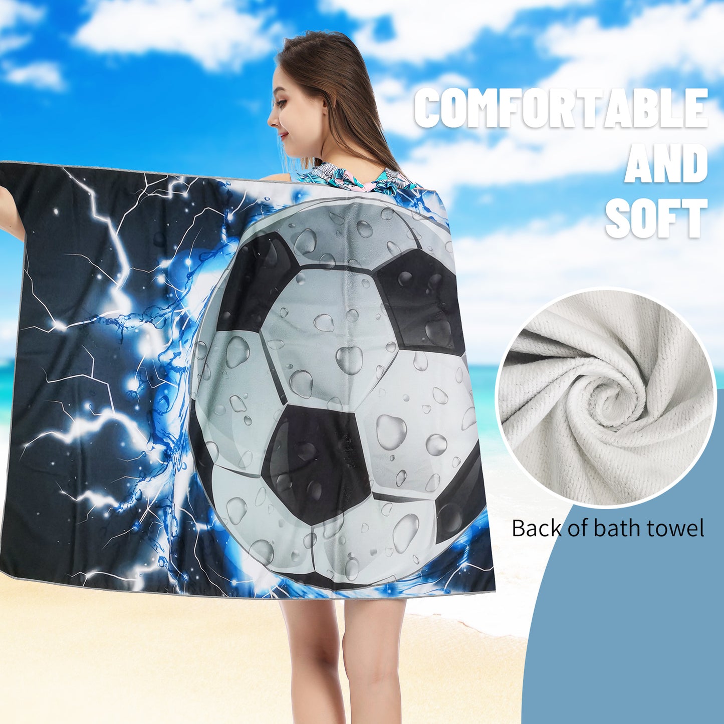 Large Oversized Beach Towel,Swimming Pool Towel Quick Dry, Soft Absorbent, Multifunctional Towel—Football