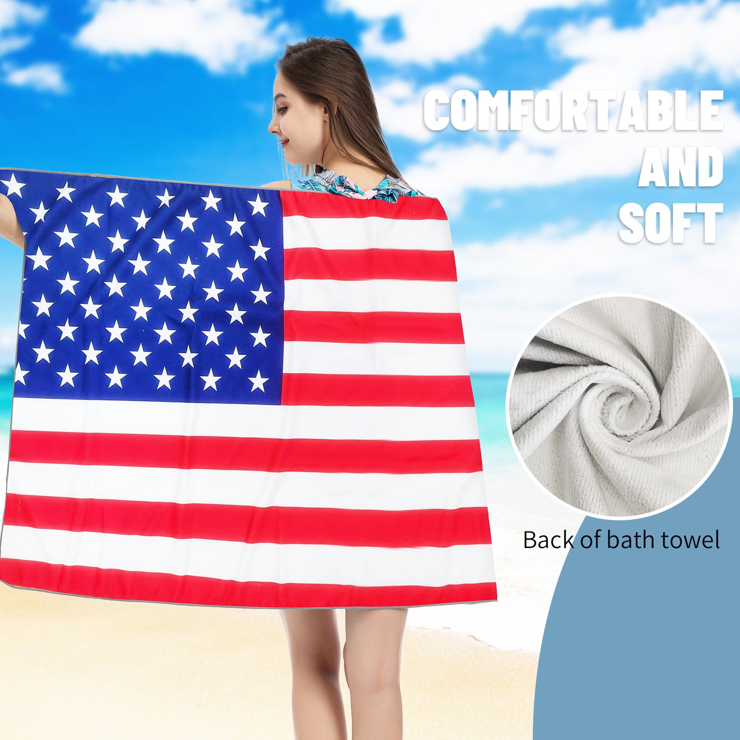 Large Oversized Beach Towel,Swimming Pool Towel Quick Dry, Soft Absorbent, Multifunctional Towel—American Flag