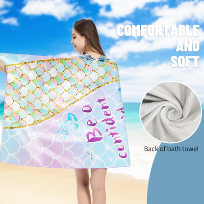 Large Oversized Beach Towel,Swimming Pool Towel Quick Dry,Soft Absorbent, Multifunctional Towel—Golden Mermaid