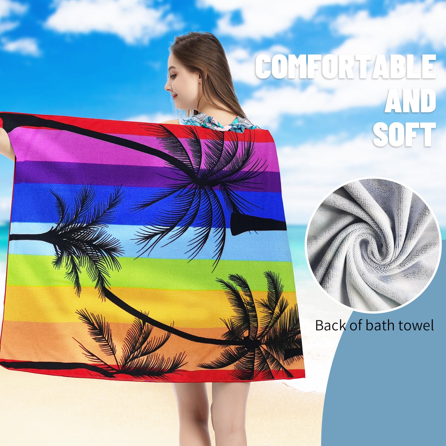 Large Oversized Beach Towel,Swimming Pool Towel Quick Dry, Soft Absorbent, Multifunctional Towel—Coconut Palm