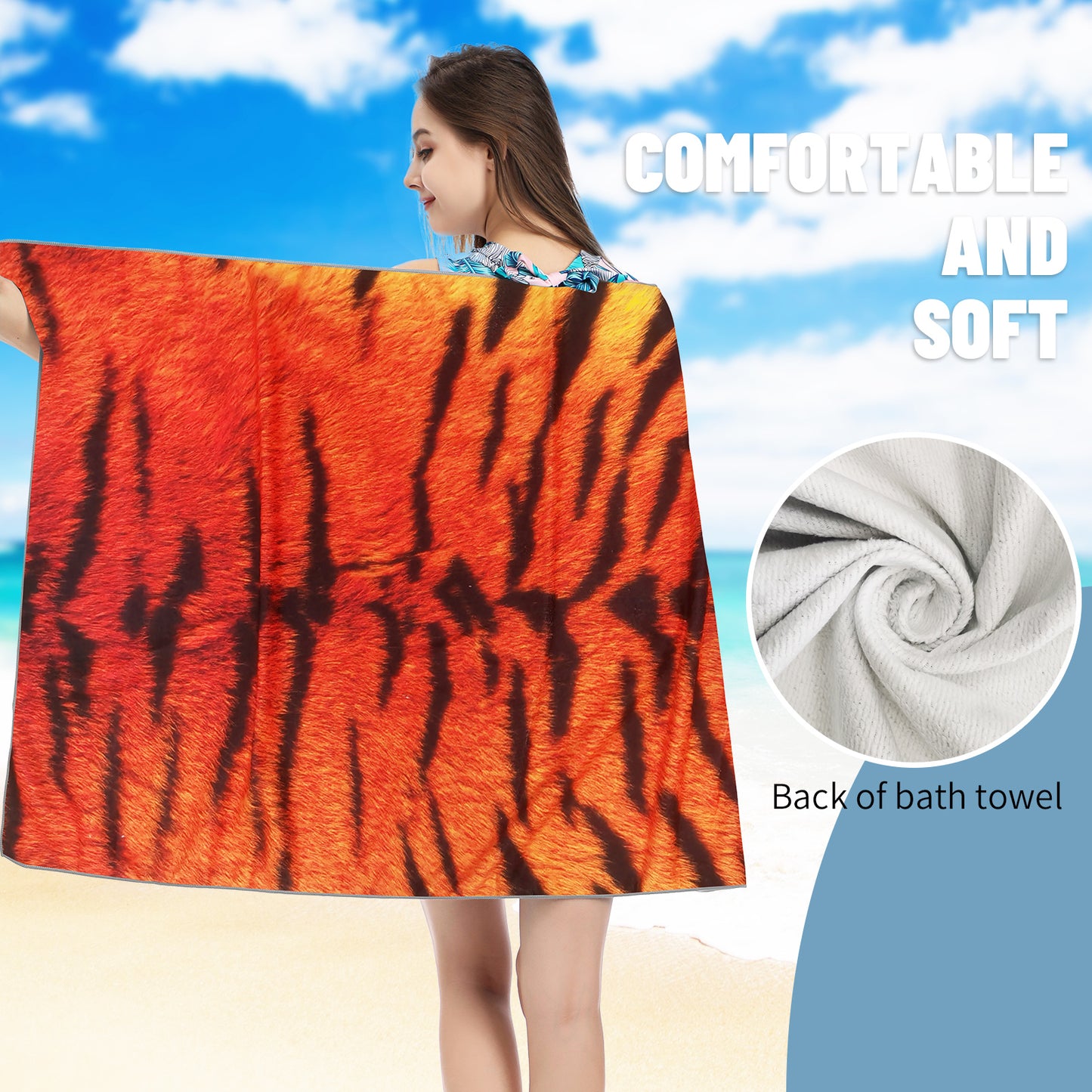 Large Oversized Beach Towel,Swimming Pool Towel Quick Dry, Soft Absorbent, Multifunctional Towel—Tiger Stripes