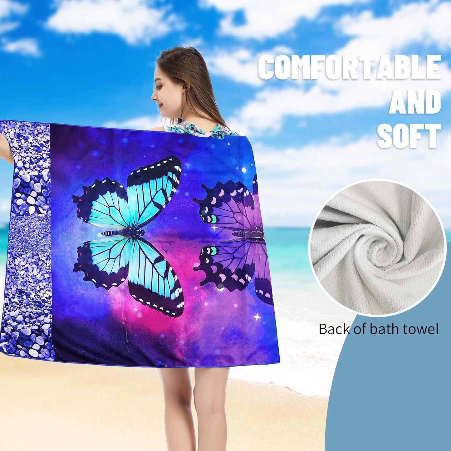 Large Oversized Beach Towel,Swimming Pool Towel Quick Dry, Soft Absorbent, Multifunctional Towel—Butterfly