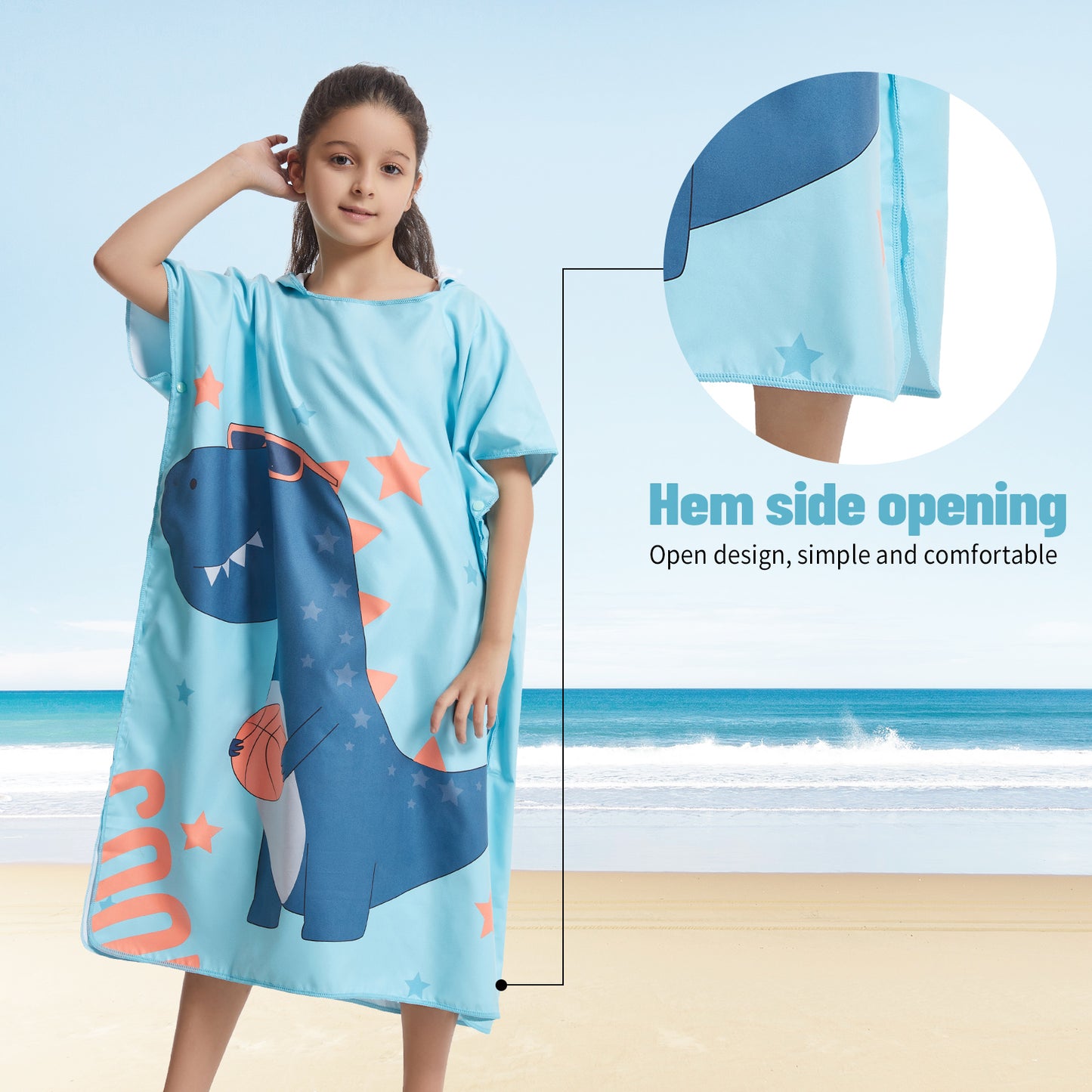 Microfiber kids poncho animals printing hooded towel children changing robe water absorption quick-drying sand-free for swimming pool seasiede beach water park