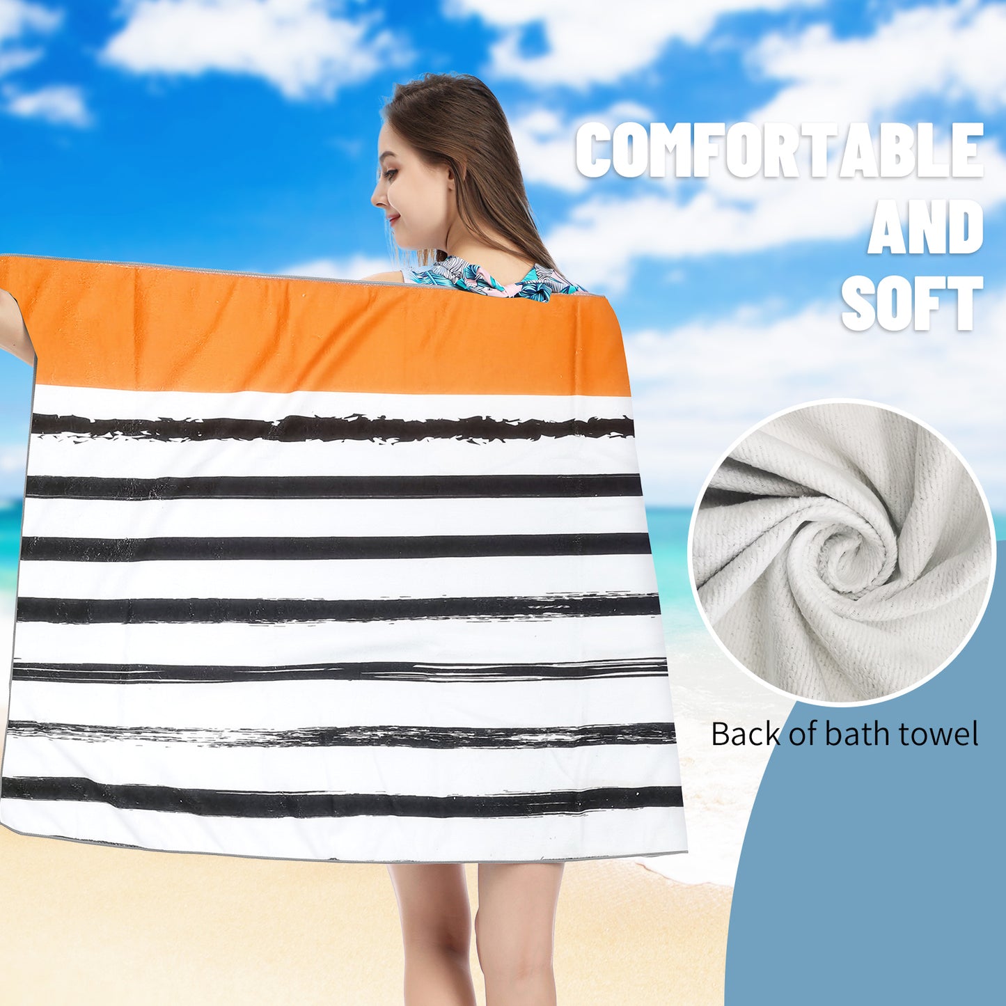 Large Oversized Beach Towel,Swimming Pool Towel Quick Dry, Soft Absorbent, Multifunctional Towel—Brush Stripes