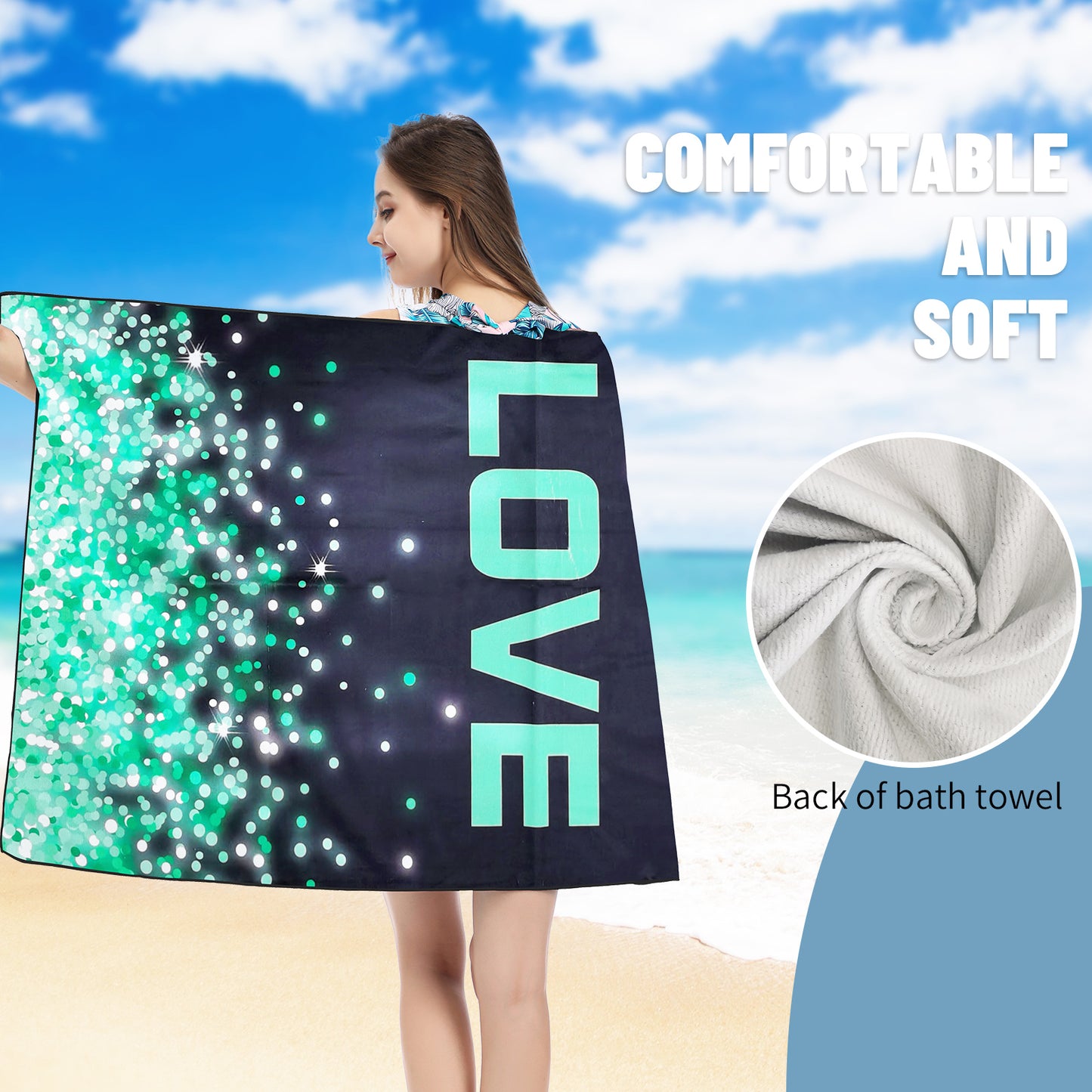 Large Oversized Beach Towel,Swimming Pool Towel Quick Dry, Soft Absorbent, Multifunctional Towel—Love