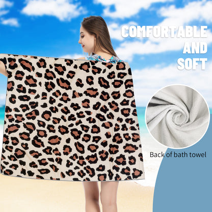 Large Oversized Beach Towel,Swimming Pool Towel Quick Dry, Soft Absorbent, Multifunctional Towel—Light Leopard Print