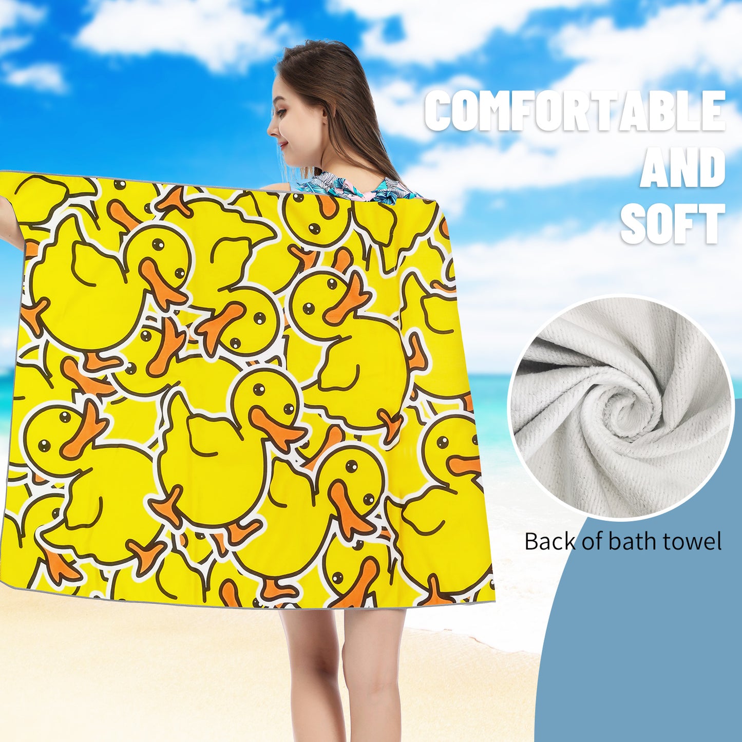 Large Oversized Beach Towel,Swimming Pool Towel Quick Dry, Soft Absorbent, Multifunctional Towel—Yellow Duck