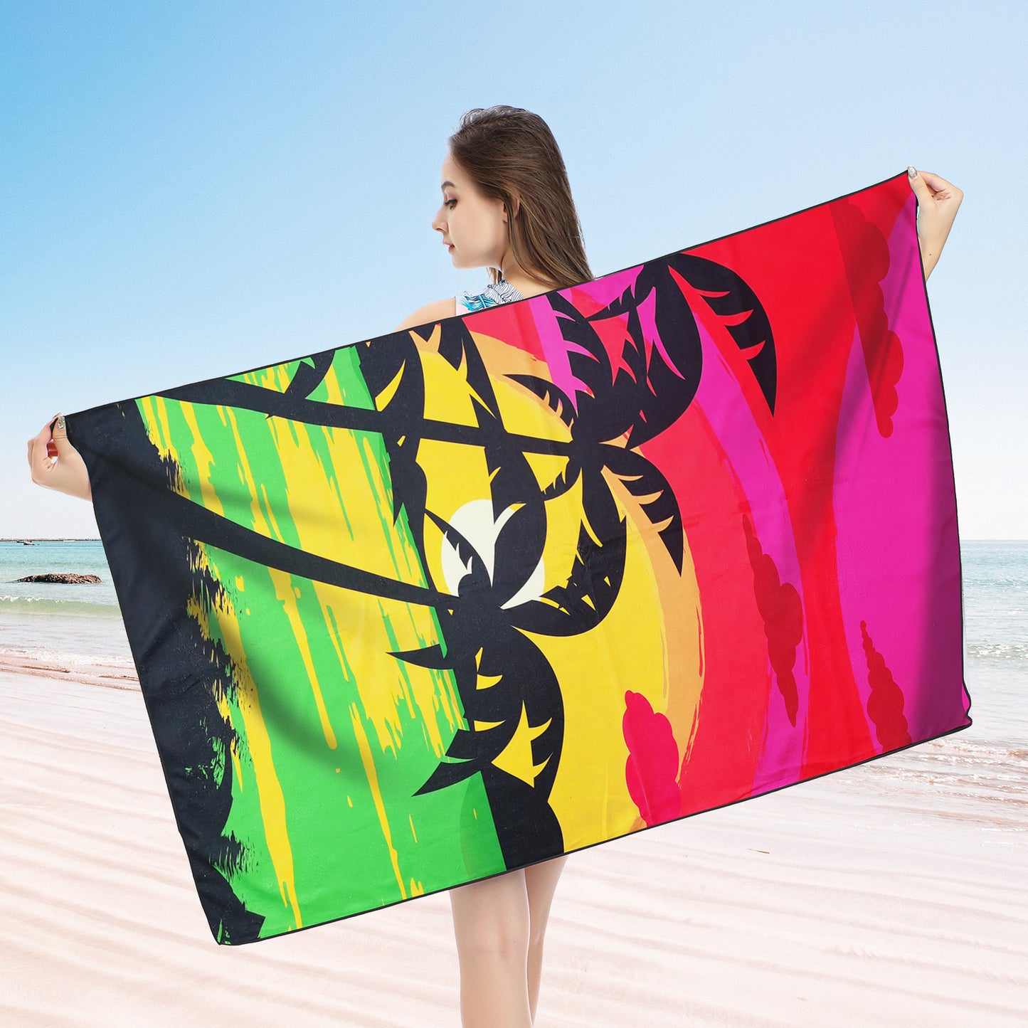 Large Oversized Beach Towel,Swimming Pool Towel Quick Dry, Soft Absorbent, Multifunctional Towel—Sunset