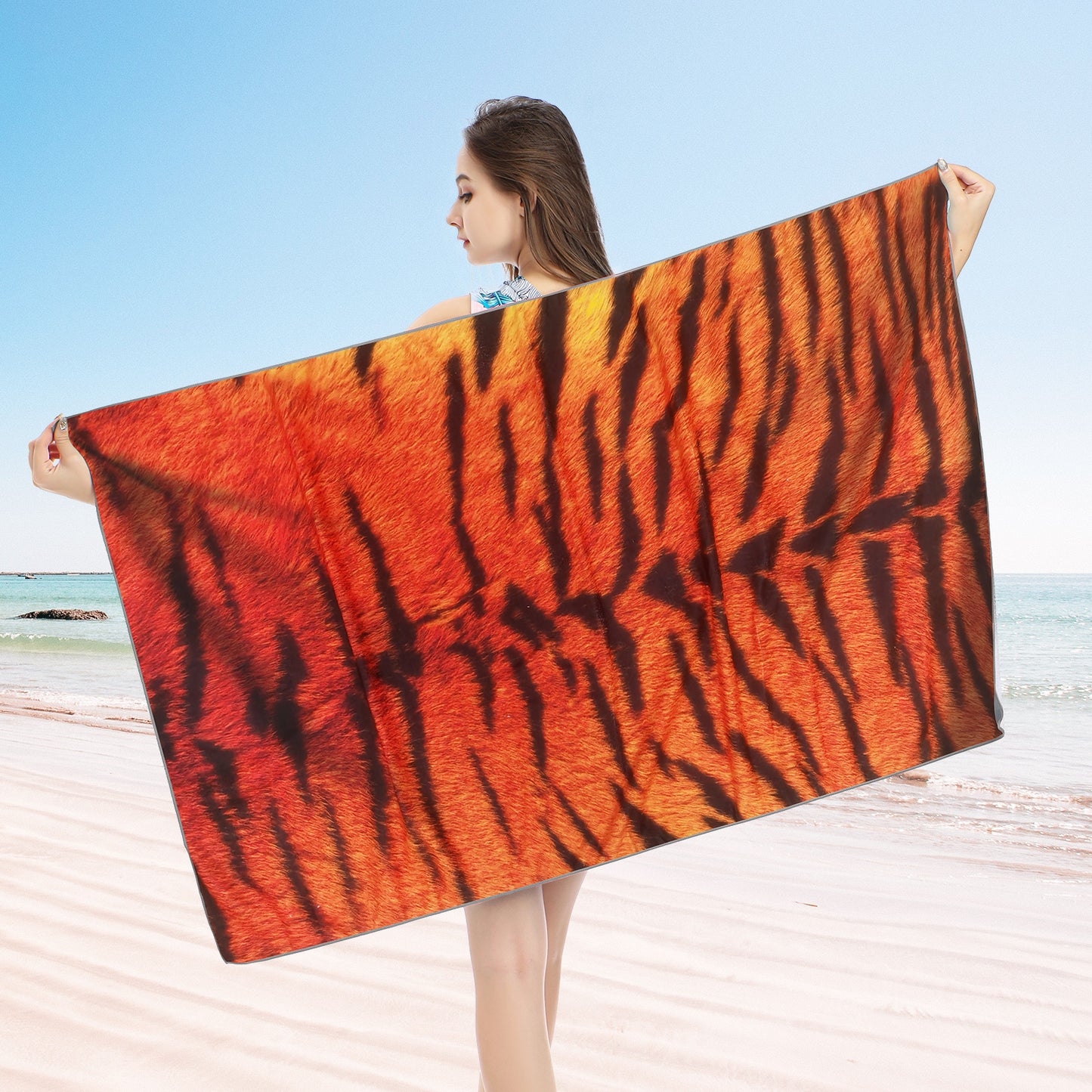 Large Oversized Beach Towel,Swimming Pool Towel Quick Dry, Soft Absorbent, Multifunctional Towel—Tiger Stripes