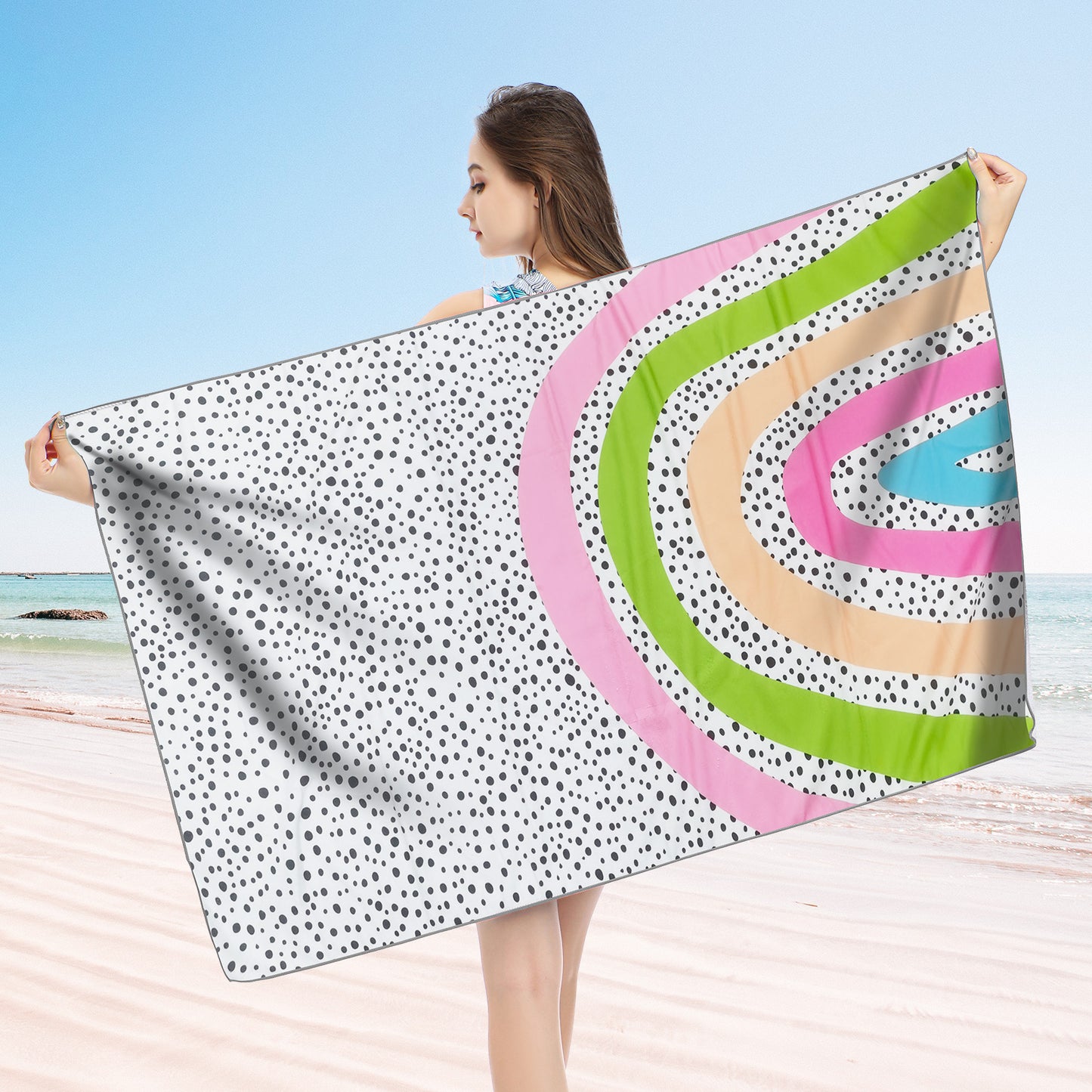 Large Oversized Beach Towel,Swimming Pool Towel Quick Dry, Soft Absorbent, Multifunctional Towel—Rainbow