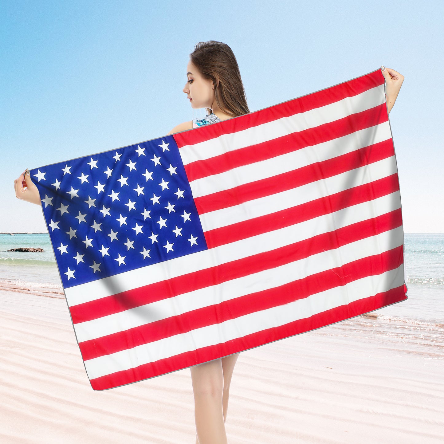 Large Oversized Beach Towel,Swimming Pool Towel Quick Dry, Soft Absorbent, Multifunctional Towel—American Flag