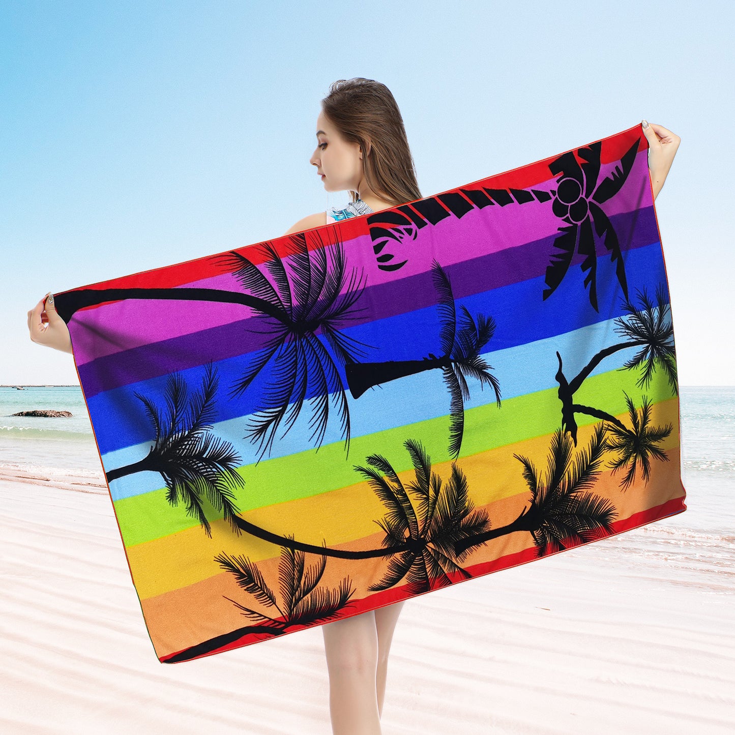 Large Oversized Beach Towel,Swimming Pool Towel Quick Dry, Soft Absorbent, Multifunctional Towel—Coconut Palm