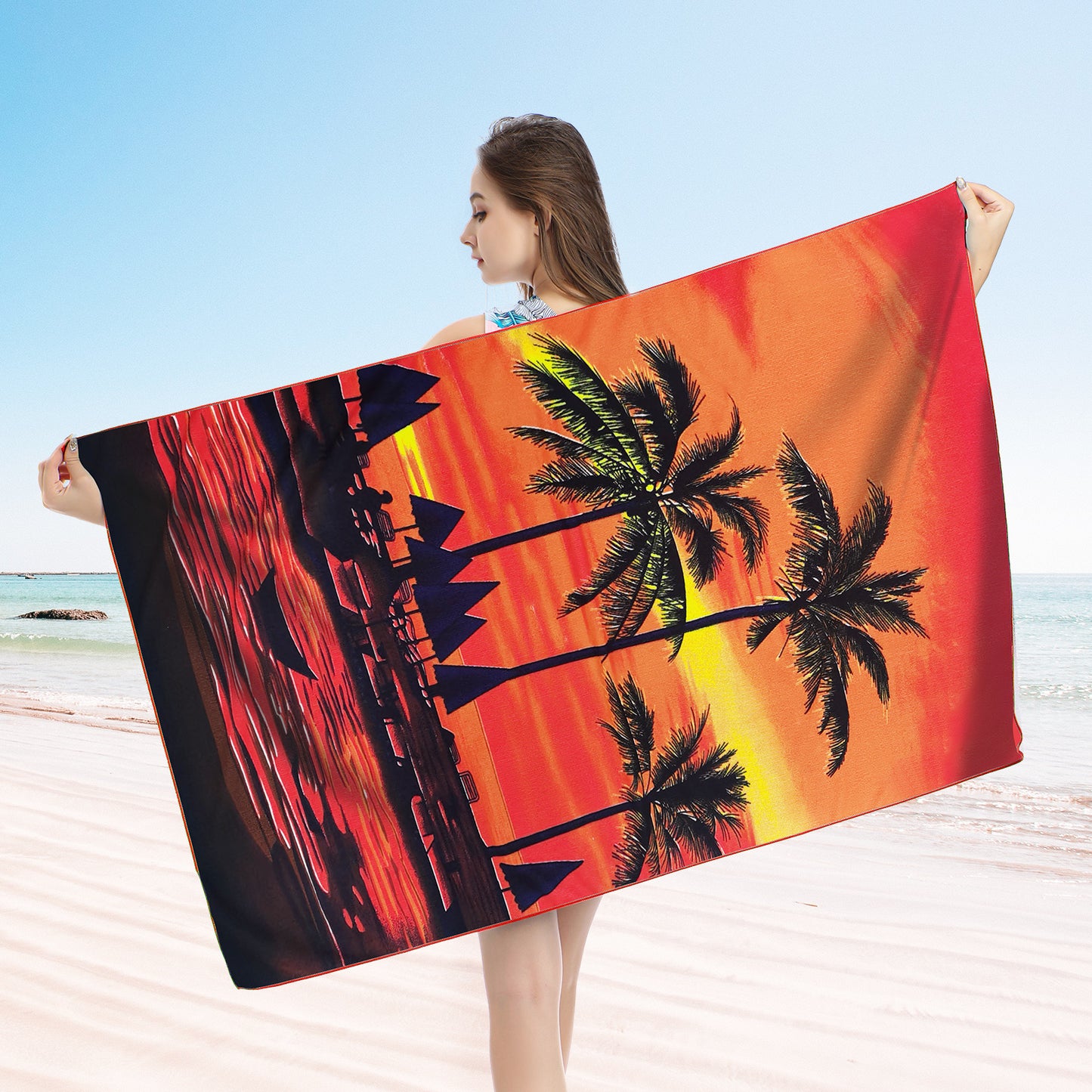 Large Oversized Beach Towel,Swimming Pool Towel Quick Dry, Soft Absorbent, Multifunctional Towel—Sunset Glow