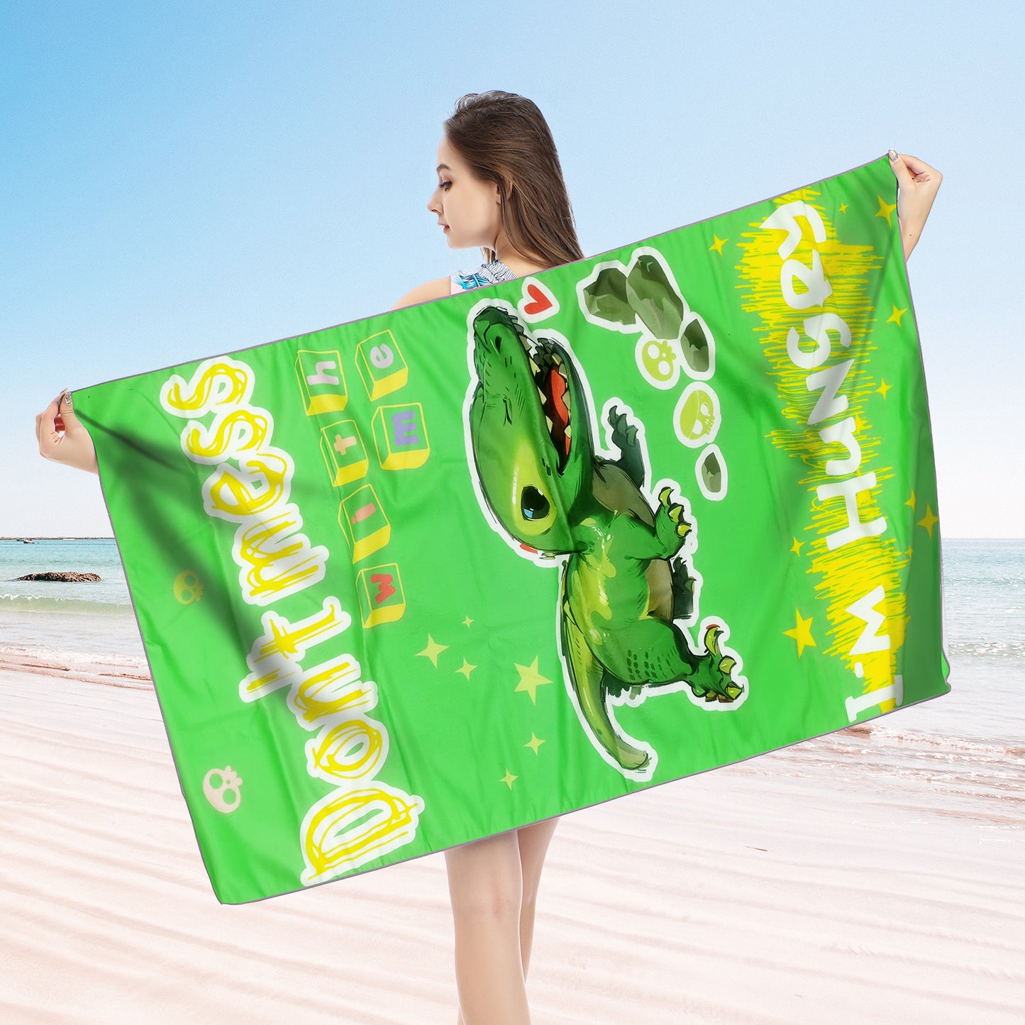 Large Oversized Beach Towel,Swimming Pool Towel Quick Dry, Soft Absorbent, Multifunctional Towel—Little Dinosaur