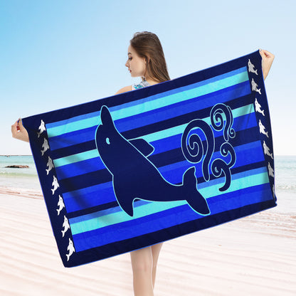 Large Oversized Beach Towel,Swimming Pool Towel Quick Dry, Soft Absorbent, Multifunctional Towel—Dolphin Stripe