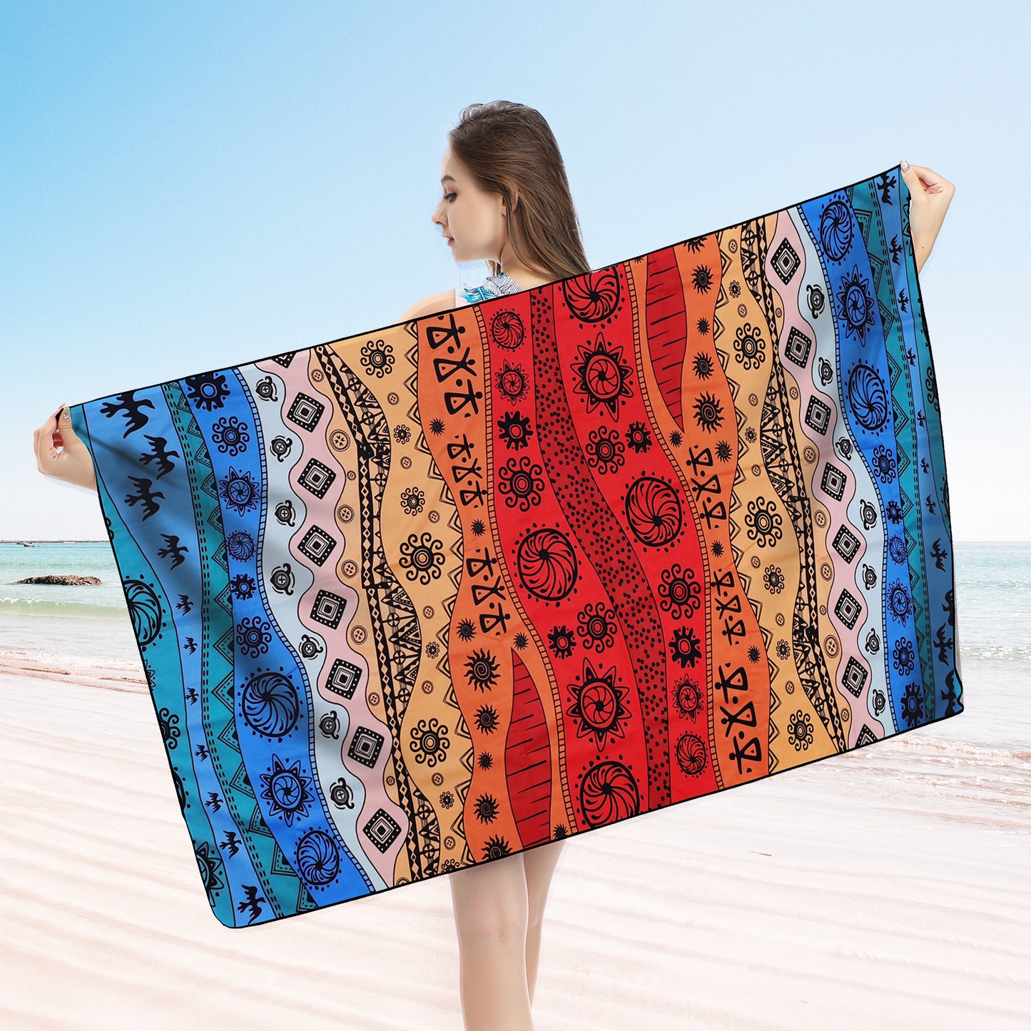 Large Oversized Beach Towel,Swimming Pool Towel Quick Dry, Soft Absorbent, Multifunctional Towel—Geometric Graffiti