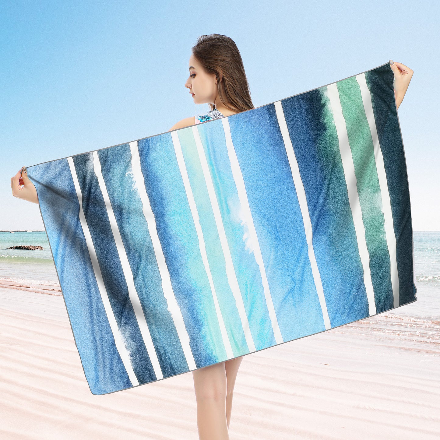 Large Oversized Beach Towel,Swimming Pool Towel Quick Dry, Soft Absorbent, Multifunctional Towel—Ink Stripes