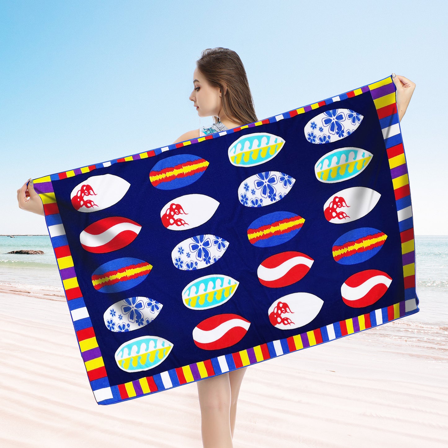 Large Oversized Beach Towel,Swimming Pool Towel Quick Dry, Soft Absorbent, Multifunctional Towel—Surf Board