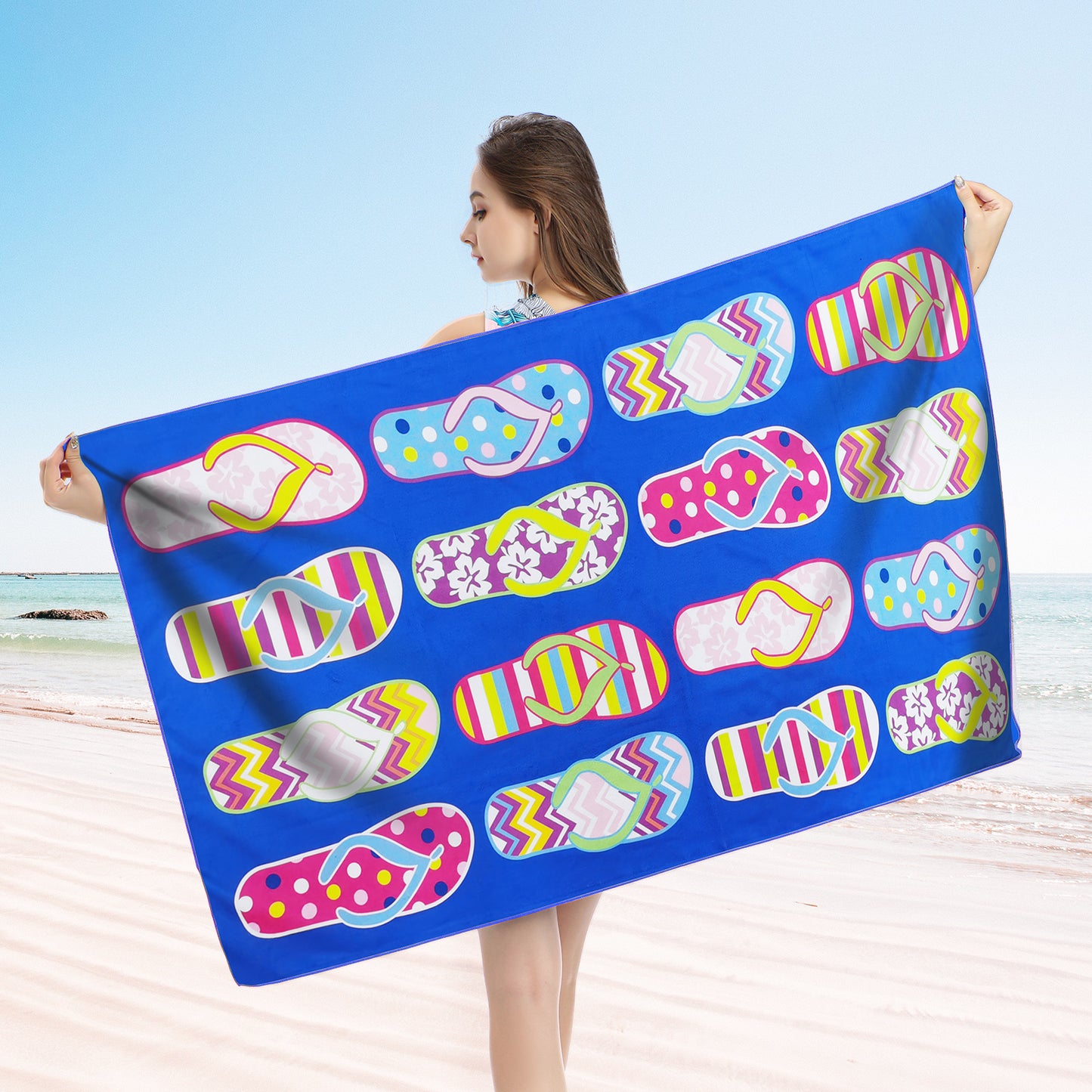 Large Oversized Beach Towel,Swimming Pool Towel Quick Dry, Soft Absorbent, Multifunctional Towel—Beach Sandals