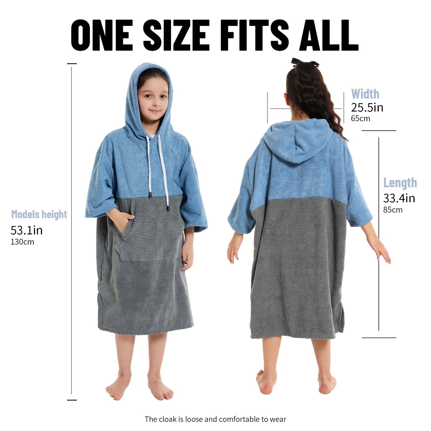 Kids Changing Towel Robe,Hooded Absorbent Surf Poncho Swimming Bathrobe for Beach,Bathing,Surfing,Indoor & Outdoor Activities