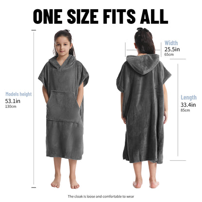 Kids Towel Changing Robe: Soft Plush Wearable Blanket, Swim Surf Poncho with Short Sleeves