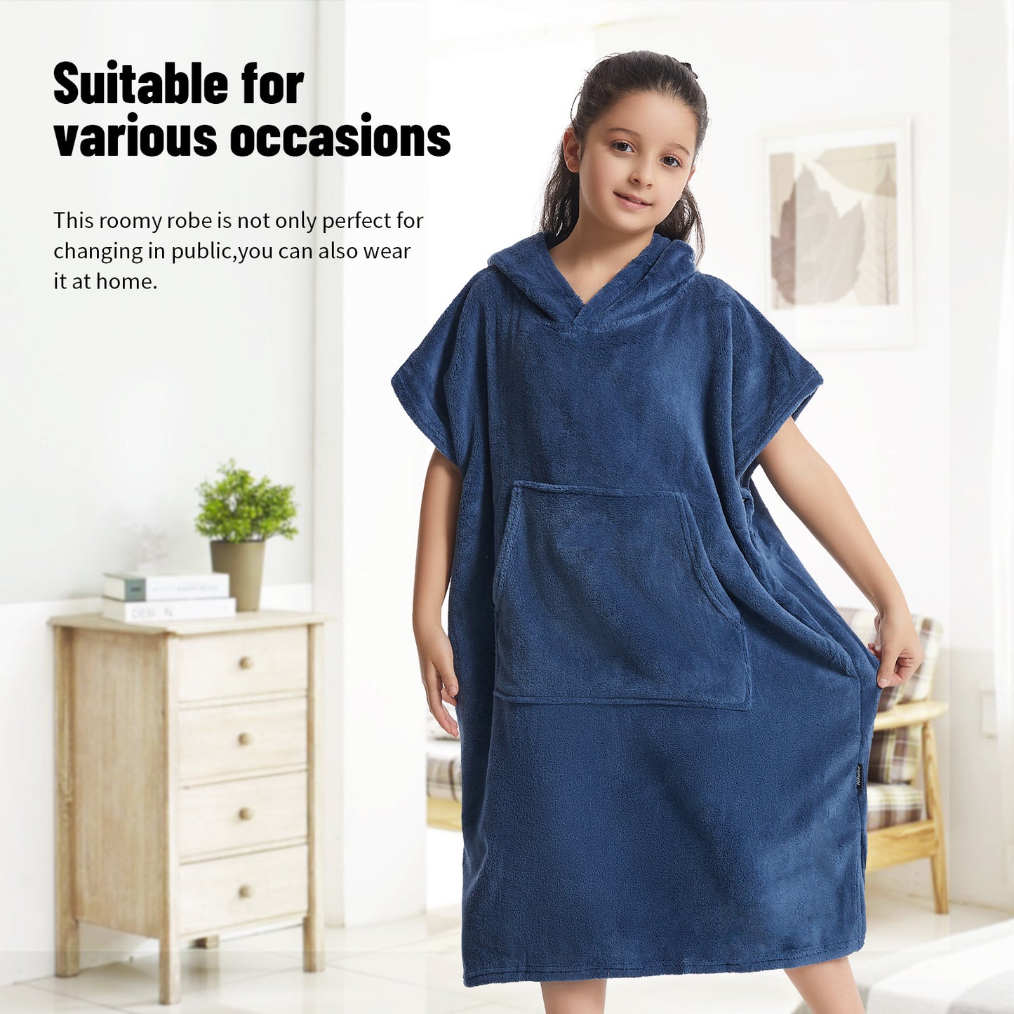 Kids Towel Changing Robe: Soft Plush Wearable Blanket, Swim Surf Poncho with Short Sleeves