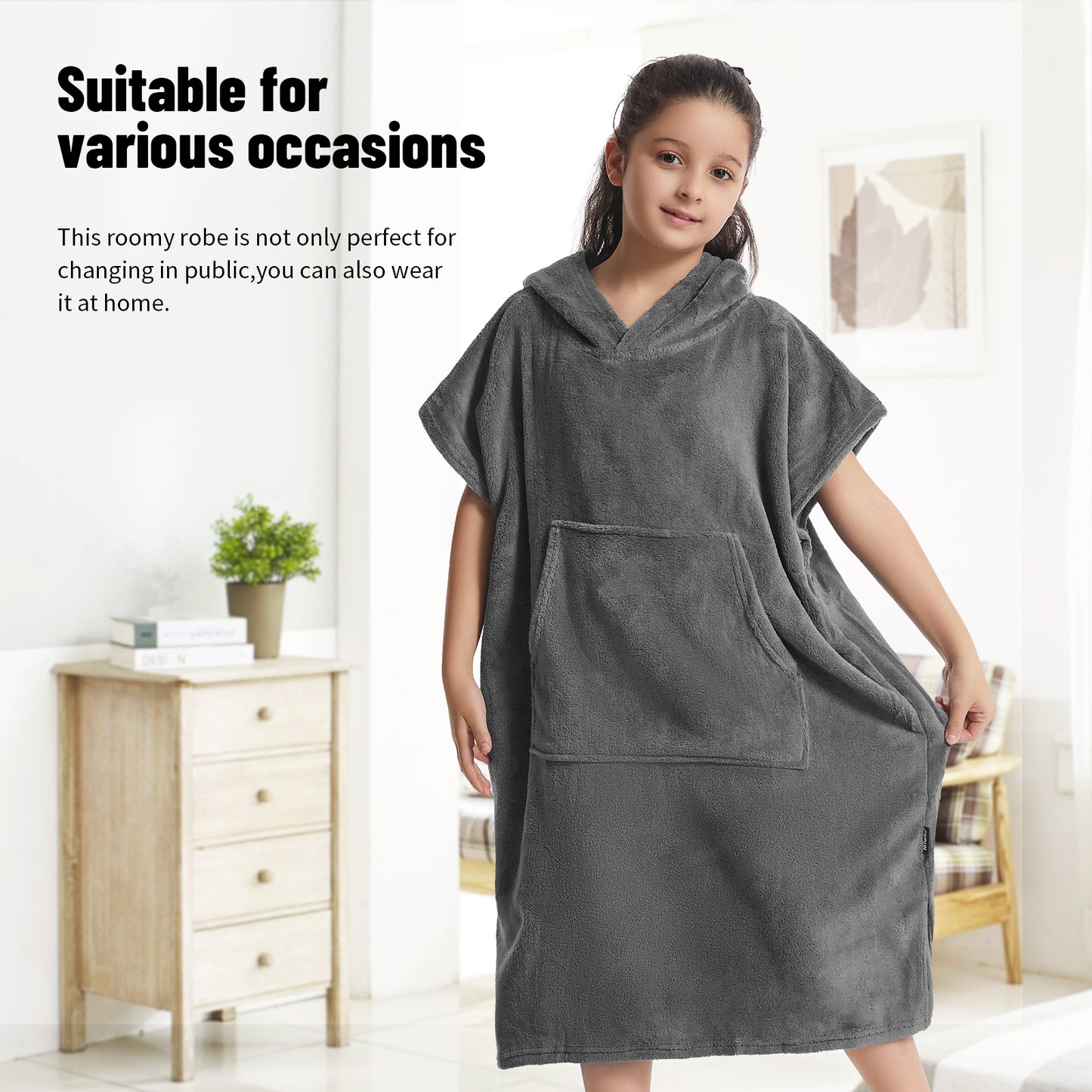 Kids Towel Changing Robe: Soft Plush Wearable Blanket, Swim Surf Poncho with Short Sleeves