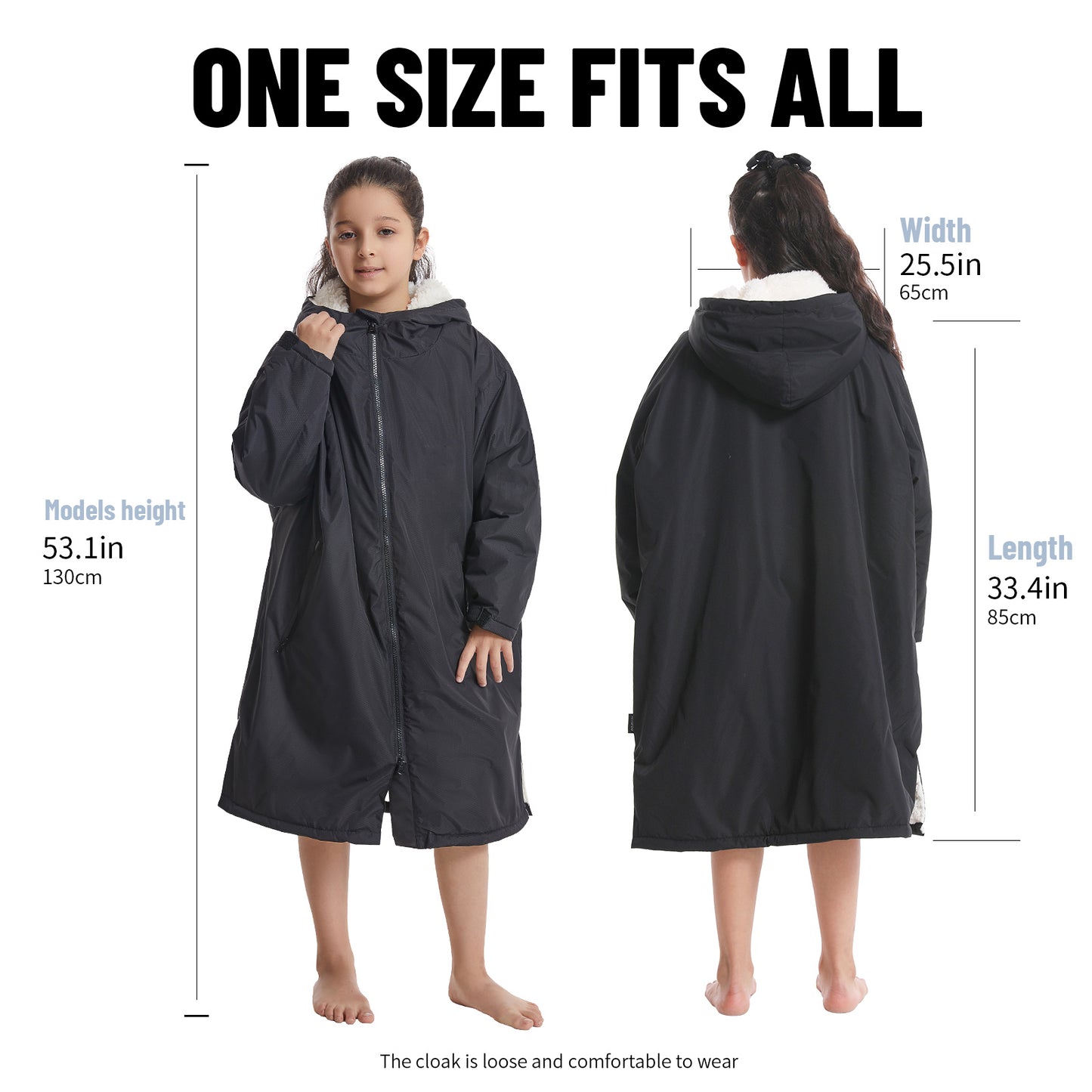 Children's Waterproof parka, Windproof Swimming Coat, Oversized Hooded Changing Robe, Long Sleeves