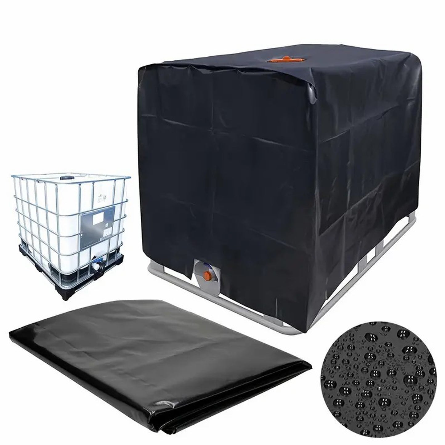 Zipper IBC Tote Cover Huapate 275 Gallon for 420D 1000L Outdoor Water Tank Protective Cover(Black)