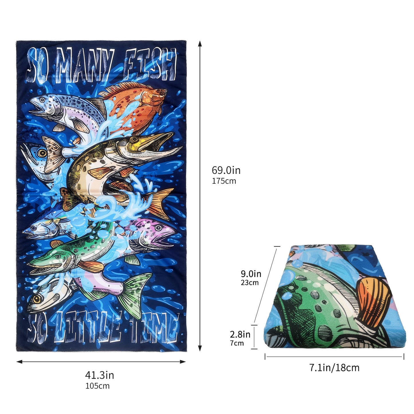 Large Oversized Beach Towel,Swimming Pool Towel Quick Dry, Soft Absorbent, Multifunctional Towel—Fish