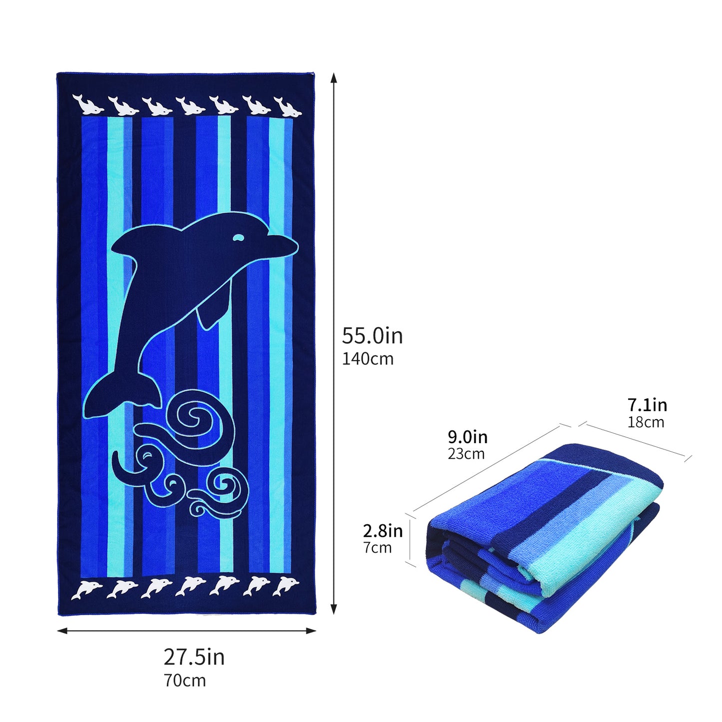 Large Oversized Beach Towel,Swimming Pool Towel Quick Dry, Soft Absorbent, Multifunctional Towel—Dolphin Stripe